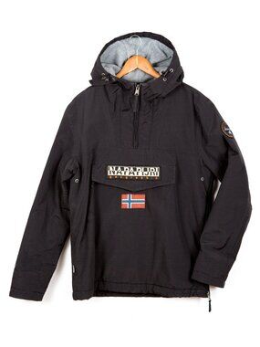 Napapijri Rainforest Black Hooded Anorak Pullover Jacket Size Medium